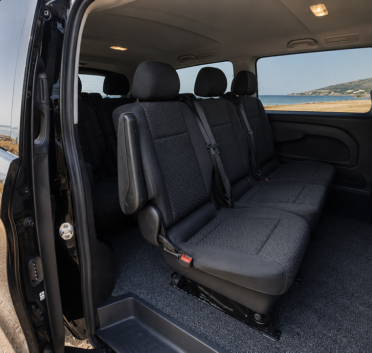 Luxury leather interior of a Kavros transfer vehicle